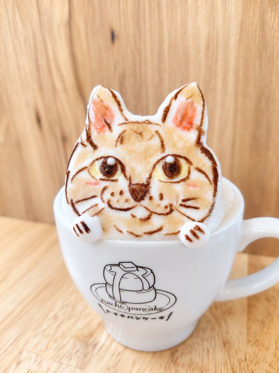 3D latte art of a tabby cat