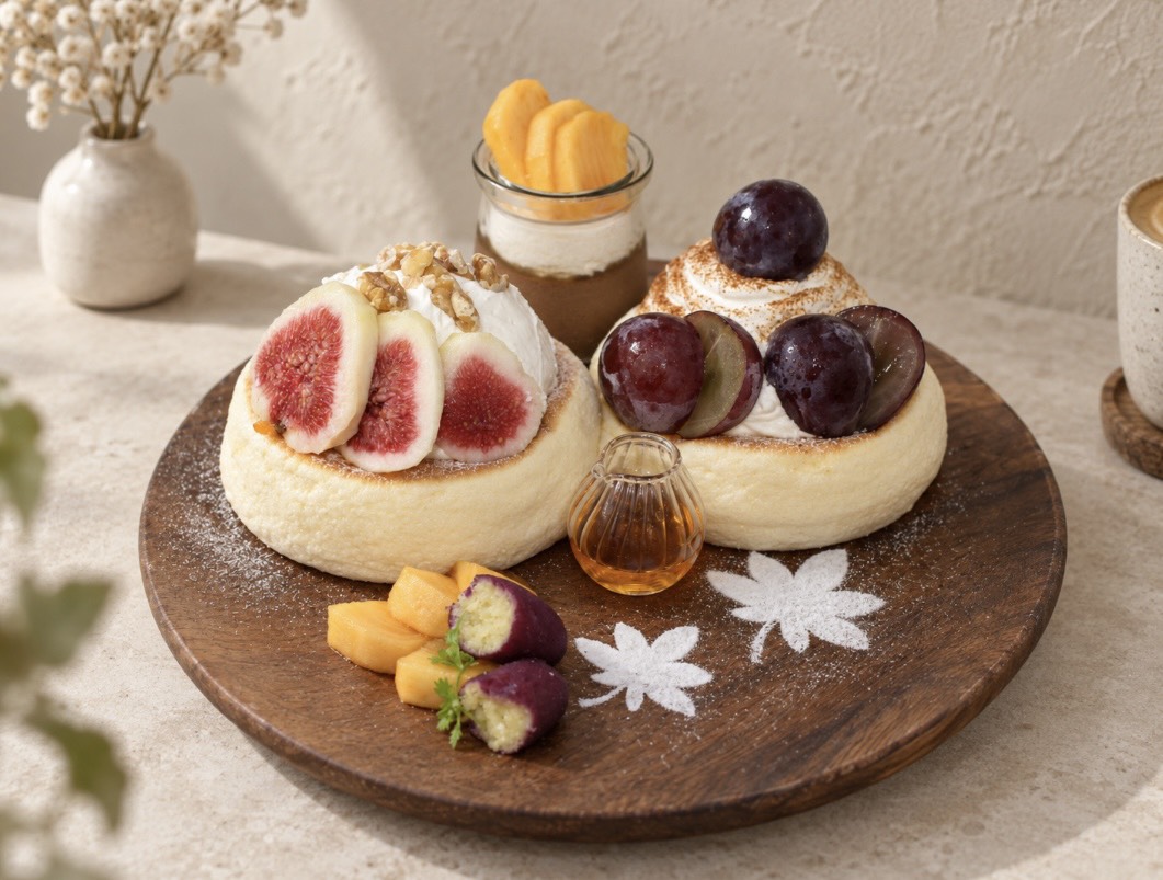 2種のクリームの秋のフルーツパンケーキ